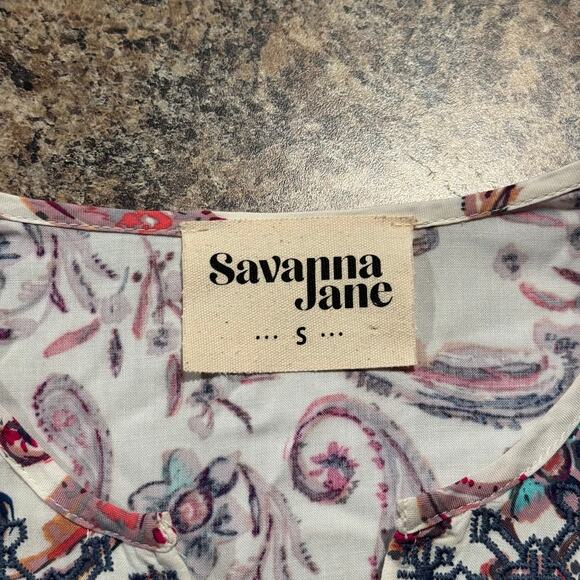 Savanna Jane Top Embroidered Boho Cottage Feminine Whimsy Girly Floral Small KJ - Picture 3 of 5